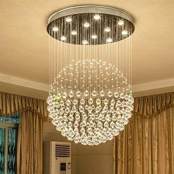 Moooni Modern Ball Crystal Chandelier Lighting Rain Drop Sphere Chandelier LED Flush Mount Ceiling Light Fixture for Staircase Dining Room Dome D 32''x H40''