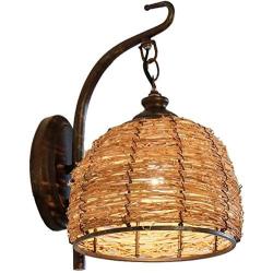 Mopoq Antique Rattan Wall Light Fixture Classic American Wrought Lantern Wall Sconce E27 Art Deco Lighting Wall Lamp for Dining Room Wall Living Room Corridor Bedside Living Room Barn (Size : 1 pcs)