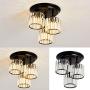 YYJLX 3-Light Crystal Chandelier Semi Flush Mount Ceiling Light，Modern Black Ceiling Lamp for Living Room Kitchen Dining Room