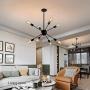 Sputnik Light Fixture 8 Light Modern Mid Century Pendant Light Vintage Chandelier for Living Room, Dining Room, Kitchen, Loft, Farmhouse - Black