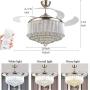 EternalUS 42inch Chrome Dimmable Fandelier Crystal Ceiling Fans with Lights, Remote Modern Invisible Retractable Chandelier Fan LED Ceiling Fan Light Fixture For Home Dining Room
