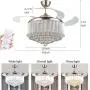 EternalUS 42inch Chrome Dimmable Fandelier Crystal Ceiling Fans with Lights, Remote Modern Invisible Retractable Chandelier Fan LED Ceiling Fan Light Fixture For Home Dining Room