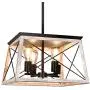 Henveton 4-Light Pendant Light, Industrial Kitchen Island Lighting Fixtures Metal Vintage Farmhouse Chandeliers Ceiling Linear Fixture for Dining Toom, Pool Table