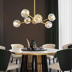 NOXARTE Brass Sputnik Chandelier Lighting Modern Pendant Lamp with Crystal Globe Shade Gold Ceiling Light Fixture 6 Lights for Dining Room Bedroom