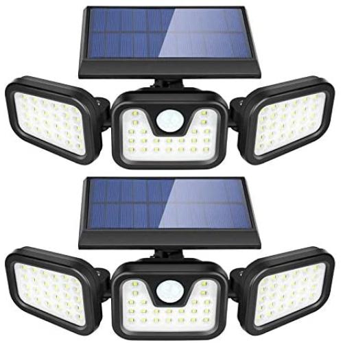 Solar Lights Outdoor, ZEVEZ 3 Heads 74LEDs Solar Motion Sensor Light Outdoor, Solar Security Lights 270° Illumination 6500K IP65 Waterproof for Entryway, Patio Yard, Garage and Pathway 2Pack