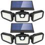 Solar Lights Outdoor, ZEVEZ 3 Heads 74LEDs Solar Motion Sensor Light Outdoor, Solar Security Lights 270° Illumination 6500K IP65 Waterproof for Entryway, Patio Yard, Garage and Pathway 2Pack