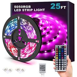 Led Strip Lights 25ft, OROROW RGB LED Lights Strip 5050 LED Tape Lights Flexible Color Changing LED Lights with 44 Keys IR Remote Rope Lights for Bedroom, Kitchen, DIY Home Decoration