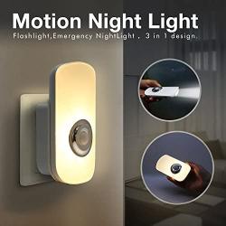 Sensky 3-in-1 Motion Sensor Night Light Plug in, Rechargeable Flashlight, Emergency Night Light for Bedroom, Bathroom, Baby Room, Stairways, Hallways