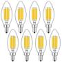 CRLight 6W Dimmable LED Candelabra Bulb 65W Equivalent 700LM, 6 LED Filament Real 6W LED Chandelier Light Bulbs, 2700K Warm White E12 Base, B11 Candle Torpedo Clear Glass Decorative Bulb, 8 Pack