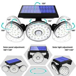 Yomisga 2 Pack Solar Lights Outdoor Wireless Motion Sensor Powered Security Light with 70LED 3 Rotatably Adjustable Heads IP65 Waterproof Flood lamp for Your Porch,Yard, Garden