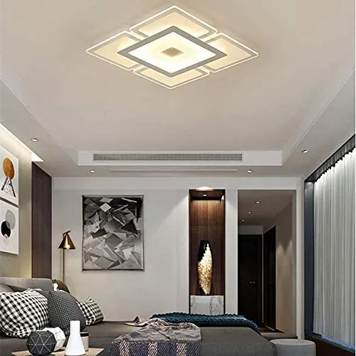 LAKIQ Modern LED Flush Mount Lighting Fixture Nordic Ultrathin Close to Ceiling Light Indoor Square Acrylic Chandelier for Living Room Bedroom Dining Room (Warm Light, 8)
