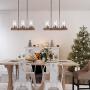 LNC Chandelier, Glass Pendant Light for Kitchen Island in Rustic Wood and Metal, Farmhouse Hanging Lamp for Dining Room