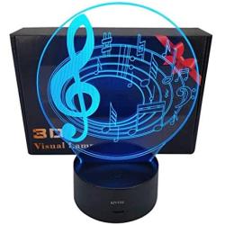 Visual 3D Night light Music Note Toys 2D lamp Xmas Chirstmas Festival Birthday Valentines Day Gift Nursery Bedroom Desk Table Decoration for Baby Kids children Lovers