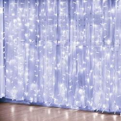 JMEXSUSS 300LED White Valentines Lights Curtain Lights with Remote,8 Modes Curtain String Lights Plug in Fairy Curtain Lights for Bedroom Wall Party Backdrop Valentines (White)
