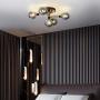 Weiyue Geometric Line Chandelier,5-Lights Modern Pendant Light for Bedroom Living Dining Room Hallyway Bar,Sputnik Chandelier-Smoke-Grey Lampshade 5
