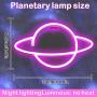 Pink Planet Neon Signs Led Neon Wall Sign Pink Neon Lights Hanging Planet Neon Light for Bedroom Kids Neon Signs Wall Decor Battery or USB Operated
