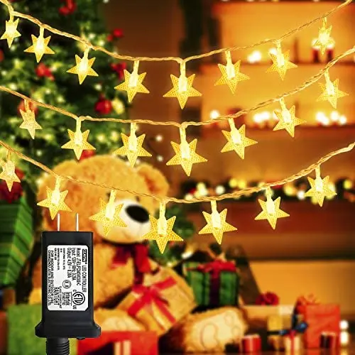 LiyuanQ Star String Lights, 100 LED Plug in String Lights 33 feet 8 Modes Star Fairy Lights Waterproof Twinkle String Lights for Wedding Party Christmas Tree Garden Indoor Outdoor Decor (Warm White) LiyuanQ Star String Lights, 100 LED Plug in String Lights 33 feet 8 Modes Star Fairy Lights Waterproof Twinkle String Lights for Wedding Party Christmas Tree Garden Indoor Outdoor Decor (Warm White)