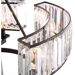 NOXARTE Round Crystal Chandelier Vintage LED Dimmable Hanging Ceiling Light with Adjustable Chain for Dining Room Bedroom Farmhouse Black