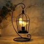 JHY DESIGN Birdcage Bulb Decorative Lamp Battery Operated 12'' Tall Cordless Accent Light with Warm White Fairy Lights Bird Bulb for Living Room Bedroom Kitchen Wedding Xmas(Black)
