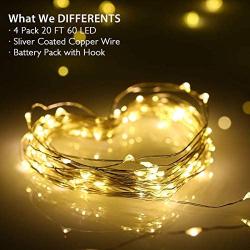 Homemory 4 Pack 20 Ft 60 LED Fairy Lights Battery Operated Christmas Lights with Remote Waterproof 8 Modes Firefly Twinkle String Lights for Party Bedroom Wedding Decorations