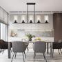 Lucidce Modern Farmhouse Chandelier Pendant Lighting for Kitchen Island Black 5 Lights Clear Glass Shades Linear Dining Room Lighting Fixtures Hanging