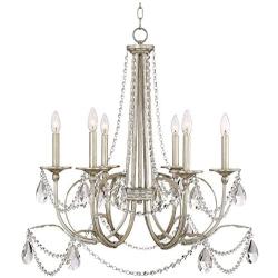 Strand Silver Leaf Chandelier 28'' Wide Beaded Crystal Candle 6-Light Fixture for Dining Room House Foyer Kitchen Island Entryway Bedroom Living Room - Regency Hill