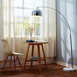 Versanora VN-L00010 Arquer Modern Arc Floor Lamp 67 inch Tall Standing Hanging Light with Chrome Finished Shade and White Marble Base for Living Room Reading Bedroom Office