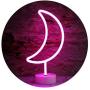 LED Neon Moon Lights, Moon Shape Neon Signs Crescent Night Lights Battery Operated Desk Table Lamp for Bedroom, Bar, Wall Decor-Moon with Holder Base(Pink)