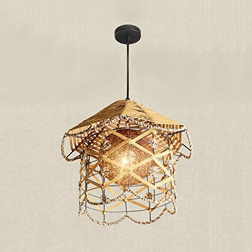 KWOKING Lighting Rustic Weave Wicker Hanging Lamp House Shape Pendant Light Natural Hemp Ball Rattan Chandelier Light Fixture for Hallway Dining Room - Style B