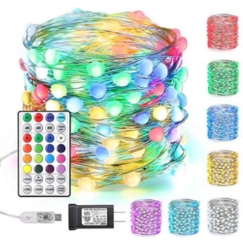 Joomer Color Changing Christmas Fairy Lights, 66ft 200 LED RGB Twinkle Lights with Large Beads, Unique Dual/Triple Colors USB String Lights with Remote & Adapter for Craft Bedroom Wedding