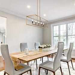 KSANA Gold Chandelier, Island Lights for Kitchen, 5-Light Modern Linear Chandeliers, 30” Large Metal Rectangle Light Fixture for Dining Room