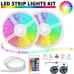 WBM Smart 300 LEDs Strip Lights 32 ft Colored Rope Kit with IR Remote for Room, Ceiling, Bedroom, Cupboard with Bright 5050, Strong 3M Adhesive Cutting Design, (2X5m), RGB (Red, Green, Blue)