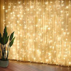 Warm White Window Curtain Lights, 8 Mode LED Fariy String Lights for Party Garden Room Wall Decorations