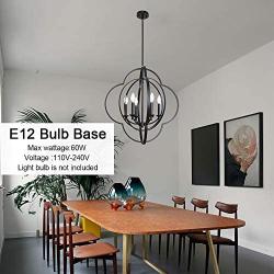 VINLUZ 6 Light Chandeliers Black Candle-Style Dining Room Light Fixture Hanging Farmhouse Globe Kitchen Island Lighting Modern Pendant for Hallway Bedrooms