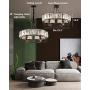 6 Lights Modern K9 Crystal Chandelier, Flush Mount Light Round Pendant Lighting Fixture Vintage Ceiling Chandeliers for Dining Room Livingroom, Dia 25.5 inch