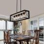 5-Light Industrial Kitchen Island Pendant Lighting, Unique Bevel Welding Rectangular Vintage Rustic Hanging Pendant Light Fixtures for Kitchen Bar Dining Room with Glass Shades (Bulb not Included)