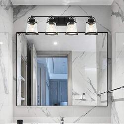 Lucidce Farmhouse Bath Vanity Light 4 Heads Black Wall Sconces with Hammered Glass,Rustic Exterior Bathroom Lighting Fixture Over Mirror Industrial Vintage Wall Mount lamp for Living Room Hallway