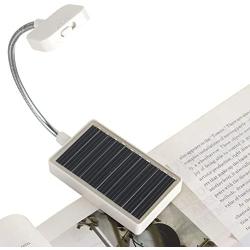 Solar Clip on Book Light,Glovion LED Reading Light USB Rechargeable and Solar Powered,2 Brightness Settings Flexible Neck& Clip-on-White