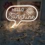Divatla Unique Warm White Neon Light Sign with 3D Art Hello Sunshine Neon Lights for Bedroom Sign, Upgrade Hello Sunshine Neon Signs for Bedroom Decor, Light Dimmable Neon Sign.