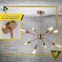 8-Light Gold Sputnik Chandelier, Adjustable Modern Ceiling Haning Light Semi Flush Mount Pendant Light Fixture for Dining Room Kitchen Island Living Room Bedroom, Antique Gold Changable