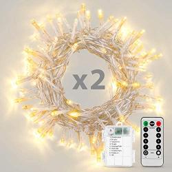 Koxly Christmas Lights, 2 Pack Battery Operated String Lights with Remote Timer Waterproof 8 Modes 16.4ft 50 LED String Lights for Bedroom,Garden,Party,Xmas Tree Indoor Outdoor Decorations, Warm White