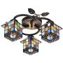 LITFAD Tiffany Ceiling Lamp Chandelier Art Glass Lodge Shade 3-Light Semi Flush Ceiling Fixture with Leaves Accent Distressed Bronze Canopy Ceiling Hanging Light for Living Room Bedroom Hotel