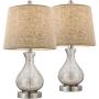 Oneach Table Lamps Set of 2 for Living Room 20'' Modern Glass lamp Gourd Linen Drum Shade for Bedroom Bedside Night Light Lamp Mercury Silver