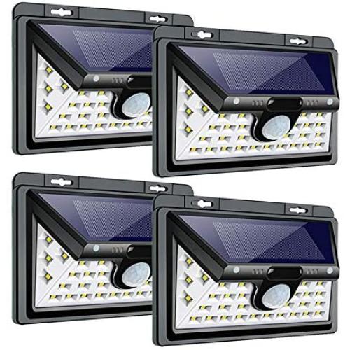 Samuyang Solar Motion Sensor Lights Outdoor- 34 LED Wireless Solar Powered Deck Lights,3 Modes 270° Wide Angle,IP65 Waterproof Wall Security Lighting Night Light for Front Door, Garage, Yard-4 Pack