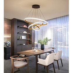 LED Chandelier - Modern LED Chandeliers Dining Table 85W 7500lm LED Dimmable Remote Control 3 Ring 30x45x60CM Hanging Lamp Living Room Ceiling Light Bedroom Height Adjustable (Gold)