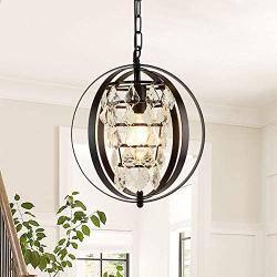 Depuley Industrial Metal Pendant Light Fixture, Globe Farmhouse Chandelier Lights, Black Spherical Adjustable Hanging Ceiling Light Fixture for Kitchen, Dining Room, Bedroom Lighting