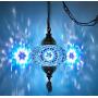 (8 Colors) DEMMEX Turkish Moroccan Mosaic Swag Plug in Pendant Ceiling Hanging Light with 15feet Cord Decorated Chain & North American Plug (Blue - 6'' Diameter)