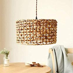 Geometric Rattan Chandelier Light, Retro Solid Wood Decorative Farmhouse Dining Room Light,Simple Modern Country Kitchen Living Room Bedroom Small Island Lights, Flush Mount Ceiling Light, with Wire