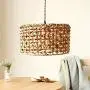 Geometric Rattan Chandelier Light, Retro Solid Wood Decorative Farmhouse Dining Room Light,Simple Modern Country Kitchen Living Room Bedroom Small Island Lights, Flush Mount Ceiling Light, with Wire