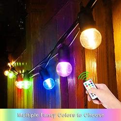 48FT RGB Outdoor Cafe Lights of String, Colored Dimmable LED String Light, with 15+3 G45 Edison Bulbs Dimmable, 2 Remote Controls, Waterproof & Shatterproof for Patio, Backyard and Garden